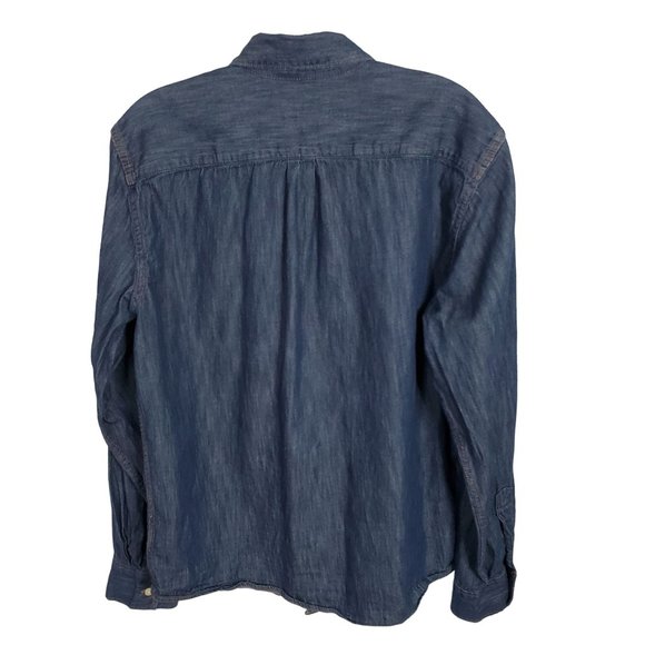 Gap Mens Size M Shirt Untucked Fit Denim Chambray Dark Wash Long Sleeve Cotton - Picture 2 of 9